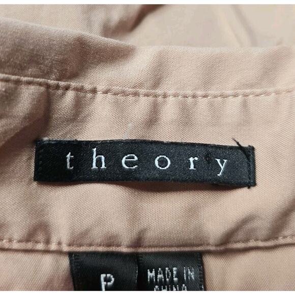 Theory Cotton Blend Pale Blush Pink Button Up V Neck Collared Blouse Size P - Picture 6 of 10